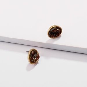 Red Metallic Druzy Pebble Shaped Stud Earring